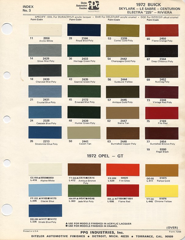 1965 Pontiac Color Chart